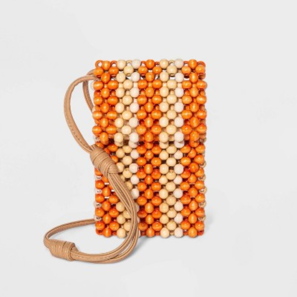 Striped Beaded Phone Crossbody Bag